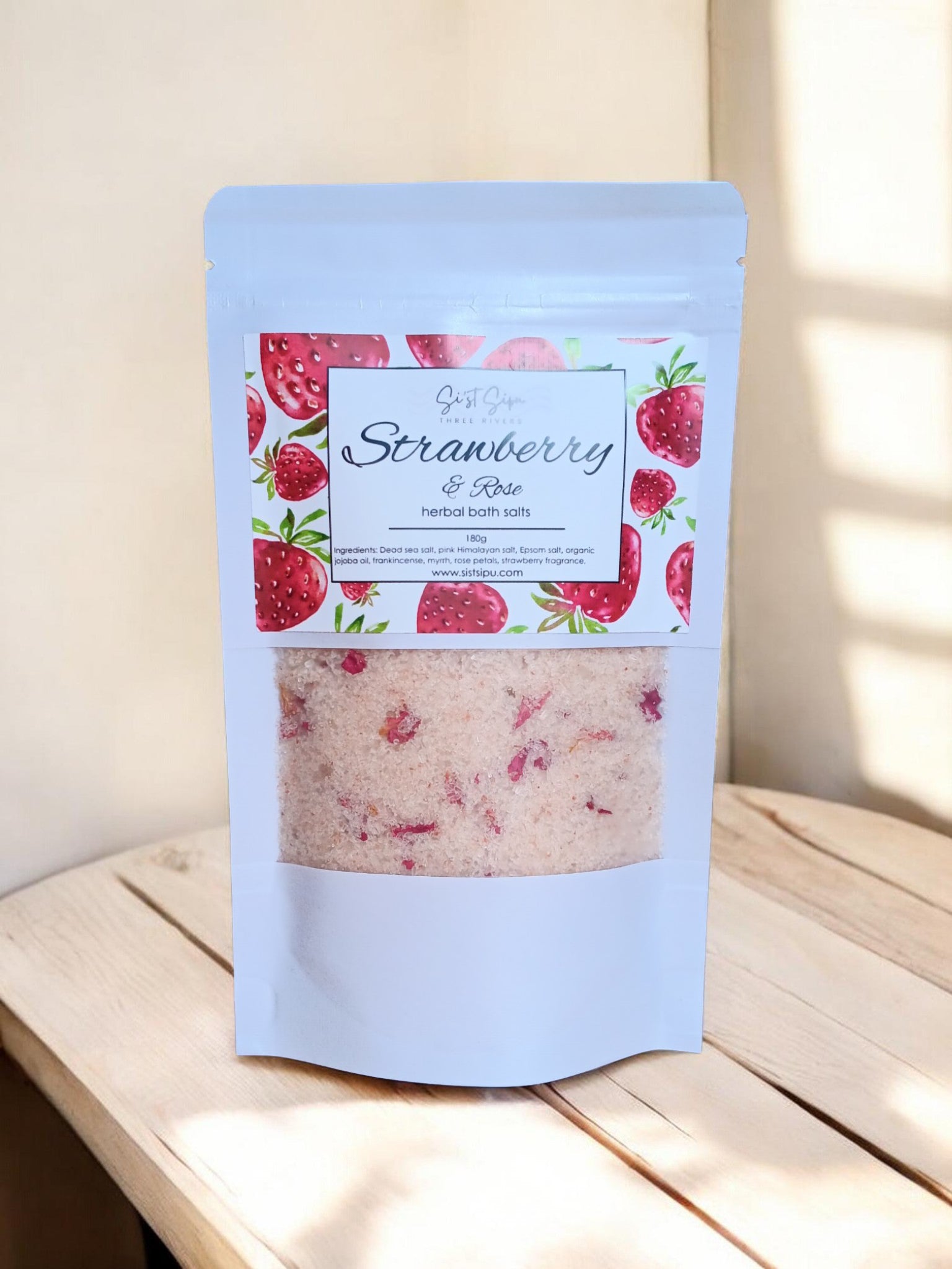 Strawberry & Rose Herbal Bath Salts – 180g