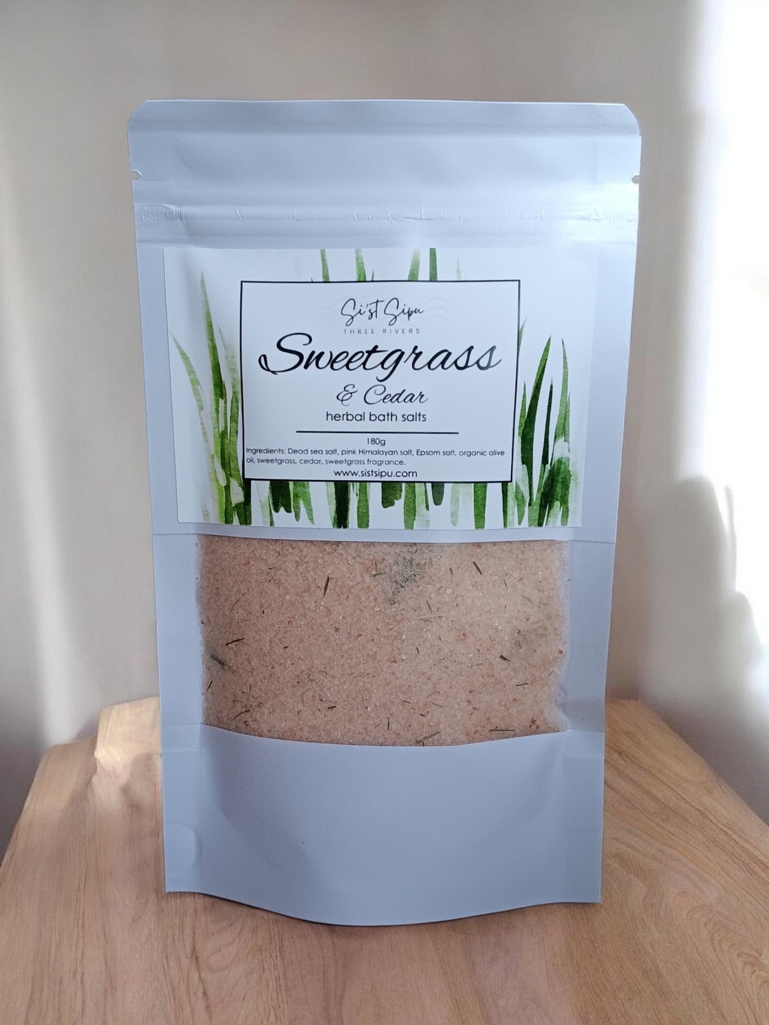 Sweetgrass & Cedar Herbal Bath Salts – 180g